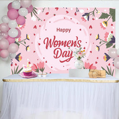 Lofaris Happy Womens Day Delicate Wildflower Backdrop, Soft Pink Spring Party Decor, Floral Celebration Background