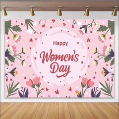 Lofaris Happy Womens Day Delicate Wildflower Backdrop, Soft Pink Spring Party Decor, Floral Celebration Background