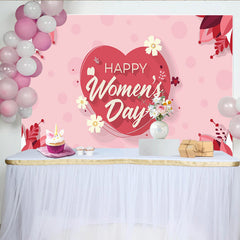 Lofaris Happy Womens Day Heart and Floral Backdrop, Romantic Spring Party Decor, Love Theme Celebration Background