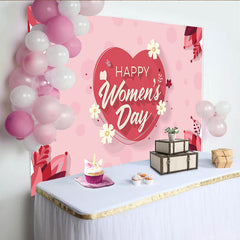 Lofaris Happy Womens Day Heart and Floral Backdrop, Romantic Spring Party Decor, Love Theme Celebration Background