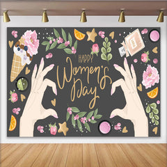 Lofaris Happy Womens Day Hands Heart and Lifestyle Backdrop, Feminine Glamour Party Decor, Celebrate Women Background