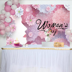 Lofaris International Womens Day Backdrop, Pink Floral Woman Profile Silhouette, Spring Flower Party Banner
