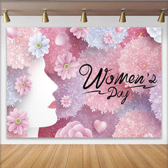 Lofaris International Womens Day Backdrop, Pink Floral Woman Profile Silhouette, Spring Flower Party Banner