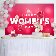 Lofaris 3D Happy Womens Day Backdrop, Bright Pink Bokeh and Flowers, International Womens Day Banner