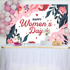 Lofaris Abstract Floral Womens Day Backdrop, Navy and Pink Leaf Border, International Womens Day Banner