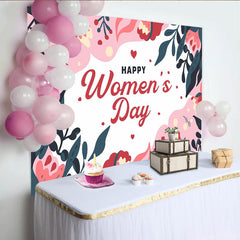 Lofaris Abstract Floral Womens Day Backdrop, Navy and Pink Leaf Border, International Womens Day Banner