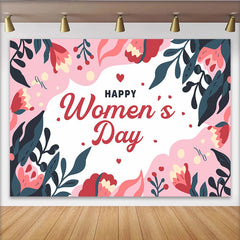 Lofaris Abstract Floral Womens Day Backdrop, Navy and Pink Leaf Border, International Womens Day Banner