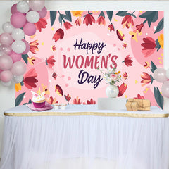 Lofaris Pink Tulip Frame Womens Day Backdrop, Circular Flower Wreath, International Womens Day Banner