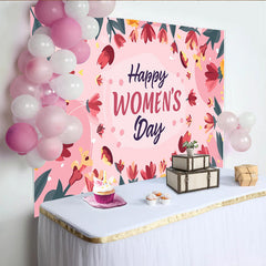 Lofaris Pink Tulip Frame Womens Day Backdrop, Circular Flower Wreath, International Womens Day Banner