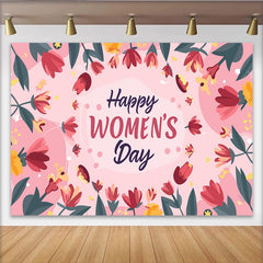 Lofaris Pink Tulip Frame Womens Day Backdrop, Circular Flower Wreath, International Womens Day Banner