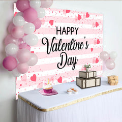 Lofaris Happy Valentines Day Backdrop, Pink Stripes and Floating Hearts, Romantic Anniversary Party Banner