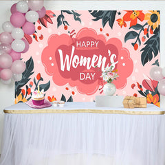 Lofaris Happy Womens Day Backdrop, Vibrant Pink Cloud and Floral Border, International Womens Day Banner