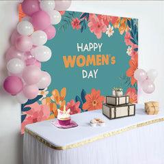 Lofaris Teal Floral Womens Day Backdrop, Coral and Peach Flower Frame, International Womens Day Celebration