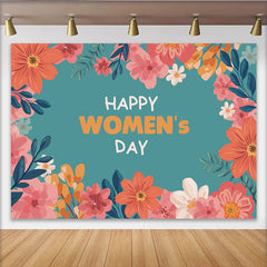 Lofaris Teal Floral Womens Day Backdrop, Coral and Peach Flower Frame, International Womens Day Celebration