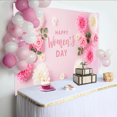 Lofaris Rose and Chrysanthemum Womens Day Backdrop, Pink Flower Flat Lay, International Womens Day Banner