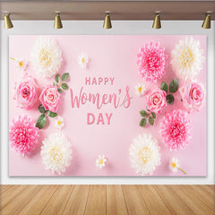 Lofaris Rose and Chrysanthemum Womens Day Backdrop, Pink Flower Flat Lay, International Womens Day Banner
