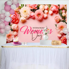 Lofaris International Womens Day Backdrop, Pink and White Floral Frame, Professional Flower Party Banner