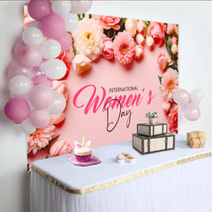 Lofaris International Womens Day Backdrop, Pink and White Floral Frame, Professional Flower Party Banner