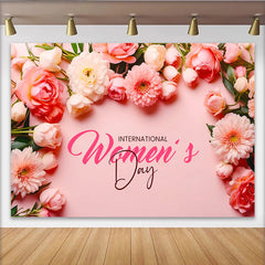 Lofaris International Womens Day Backdrop, Pink and White Floral Frame, Professional Flower Party Banner