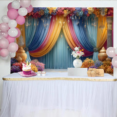 Lofaris Grand Floral Stage Backdrop, Ornate Pillars and Lanterns, Royal Wedding Party Banner