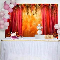 Lofaris Sunset Floral Stage Backdrop, Warm Orange Textured Wall and Hanging Garden Vines, Party Banner