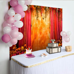 Lofaris Sunset Floral Stage Backdrop, Warm Orange Textured Wall and Hanging Garden Vines, Party Banner
