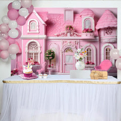 Lofaris Pink Dollhouse Cake Smash Backdrop, Girl Birthday Party Photography Background