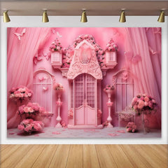 Lofaris Pink Garden Cake Smash Backdrop, Floral Arch and Butterfly Photography Background