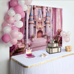 Lofaris Pink Princess Castle Backdrop, Royal Palace Entrance Birthday Party Photography Background