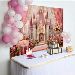 Lofaris Fairy Tale Pink Castle Backdrop, Enchanted Garden Birthday Party Photography Background