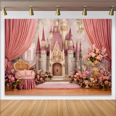 Lofaris Fairy Tale Pink Castle Backdrop, Enchanted Garden Birthday Party Photography Background
