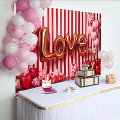 Lofaris Valentine's Day LOVE Backdrop, Red and White Striped Heart Balloons Photography Background
