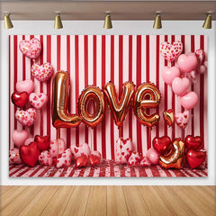 Lofaris Valentine's Day LOVE Backdrop, Red and White Striped Heart Balloons Photography Background