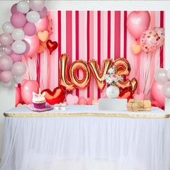 Lofaris Valentine's Day LOVE Backdrop, Pink Striped Heart Balloons Romantic Photography Background
