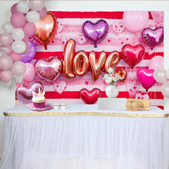 Lofaris Valentine's Day LOVE Backdrop, Red Horizontal Striped Heart Balloons Party Background