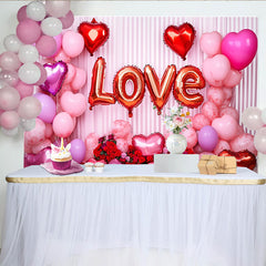 Lofaris Valentine's Day LOVE Backdrop, White Drapes and Red Rose Heart Balloons Background