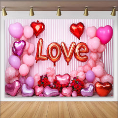Lofaris Valentine's Day LOVE Backdrop, White Drapes and Red Rose Heart Balloons Background