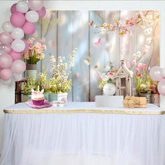 Lofaris Easter Spring Garden Backdrop, Rustic Wood and Pink Blossom Photography Background