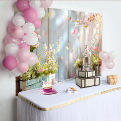 Lofaris Easter Spring Garden Backdrop, Rustic Wood and Pink Blossom Photography Background