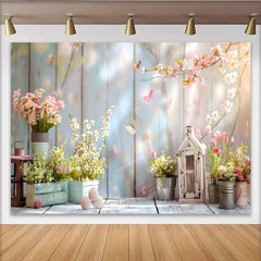 Lofaris Easter Spring Garden Backdrop, Rustic Wood and Pink Blossom Photography Background