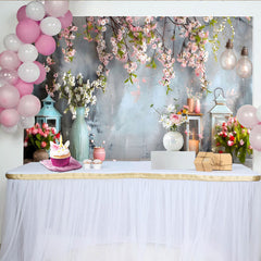 Lofaris Spring Blossom Garden Backdrop, Vintage Lanterns and Pink Floral Photography Background