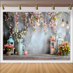 Lofaris Spring Blossom Garden Backdrop, Vintage Lanterns and Pink Floral Photography Background