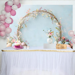 Lofaris Easter Spring Floral Arch Backdrop, Blue Pastel Eggs and Vine Photography Background