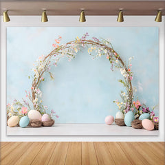 Lofaris Easter Spring Floral Arch Backdrop, Blue Pastel Eggs and Vine Photography Background