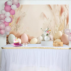 Lofaris Boho Easter Eggs Backdrop, Cream Pampas Grass and Dried Floral Photography Background