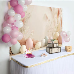Lofaris Boho Easter Eggs Backdrop, Cream Pampas Grass and Dried Floral Photography Background