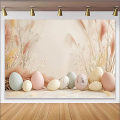 Lofaris Boho Easter Eggs Backdrop, Cream Pampas Grass and Dried Floral Photography Background