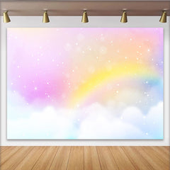 Lofaris Rainbow Cloud Star Backdrop, Pastel Sky Birthday Photography Background