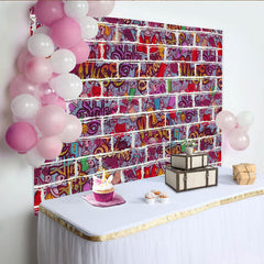 Lofaris White Brick Wall Urban Graffiti Backdrop, Colorful Hip Hop Music Theme Photography Studio Background