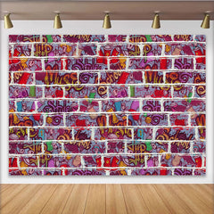 Lofaris White Brick Wall Urban Graffiti Backdrop, Colorful Hip Hop Music Theme Photography Studio Background